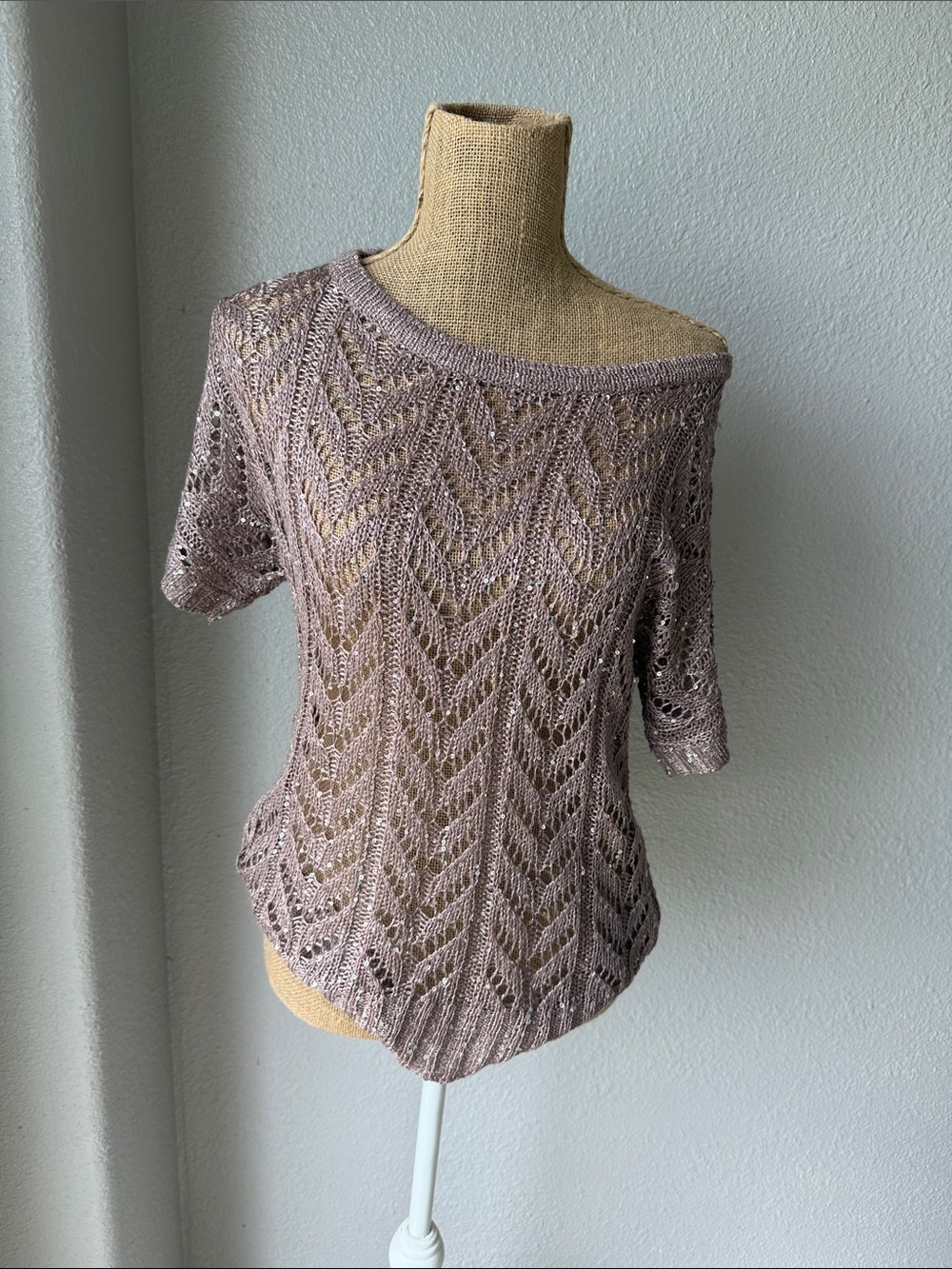Daytrip Lilac Open-Knit Short Sleeve Sweater
